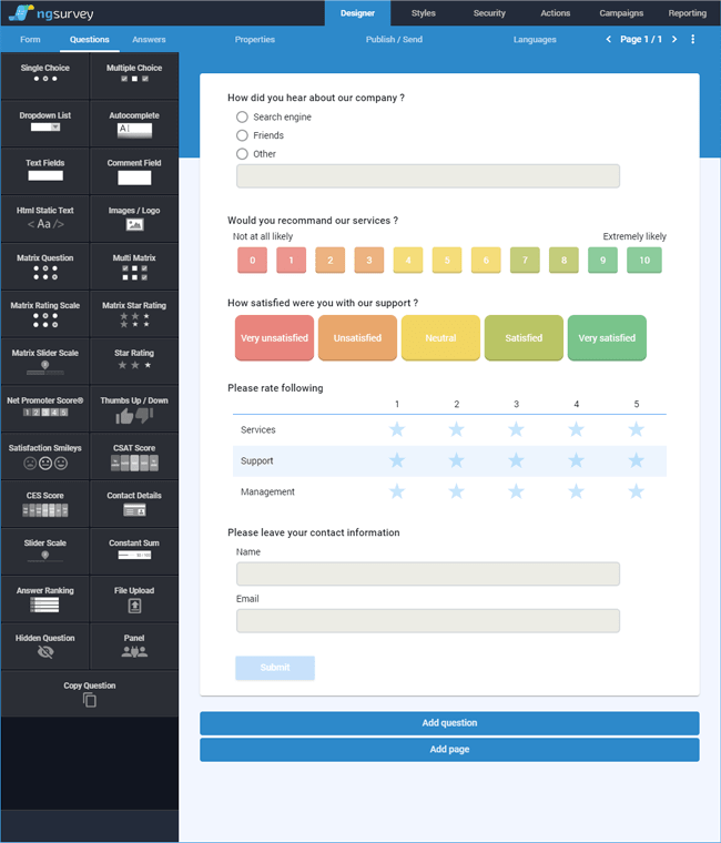 NGSurvey survey designer and form builder screenshot